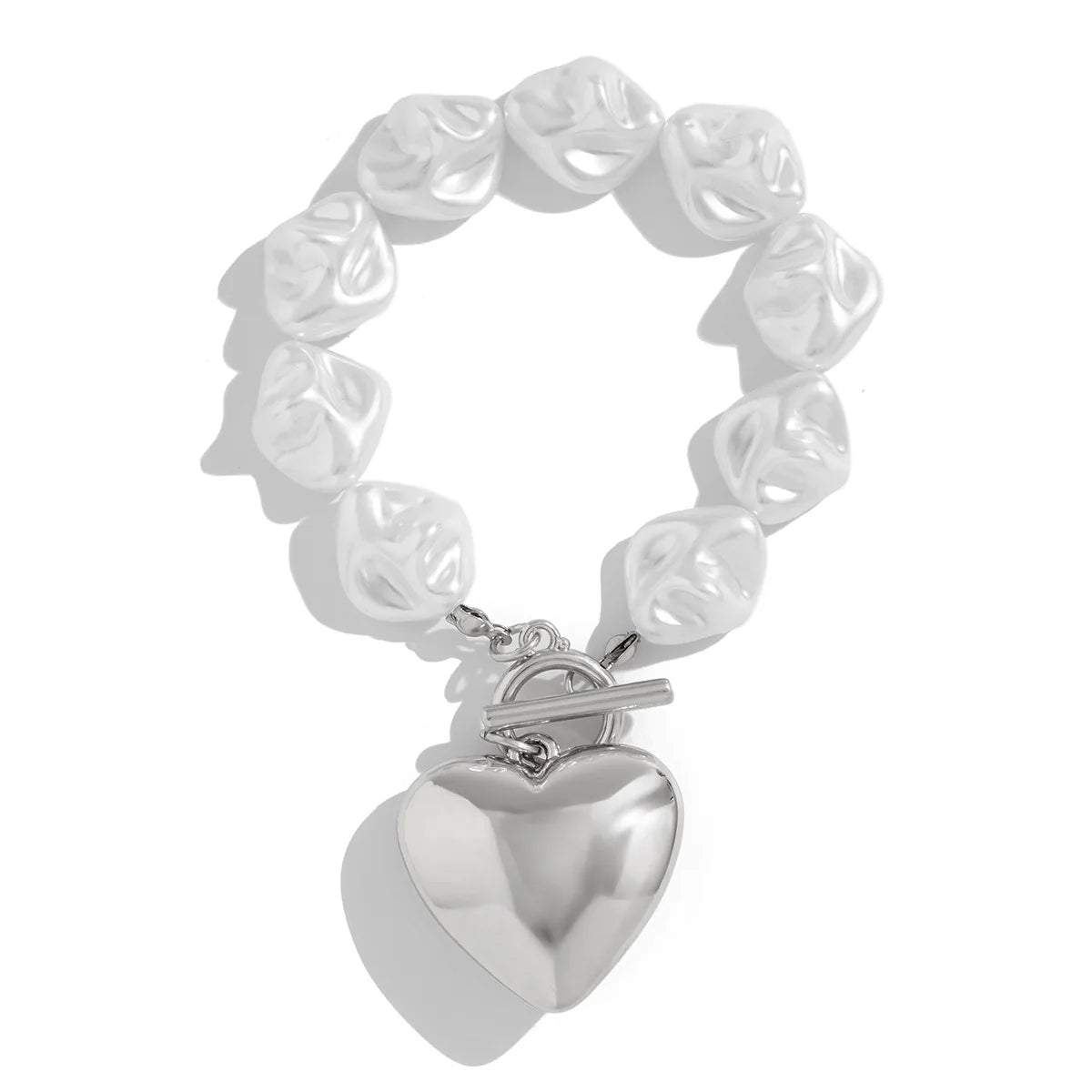 Pearl Charm Bracelet — Heart Toggle Clasp, Gold & Silver 4