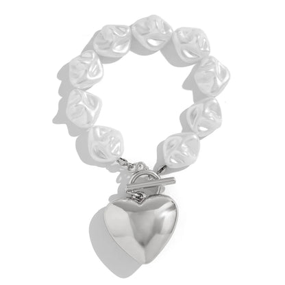 Pearl Charm Bracelet — Heart Toggle Clasp, Gold & Silver 4