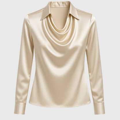 Pleated Neckline Satin Blouse — Flowing Fit XS to 3XL 10