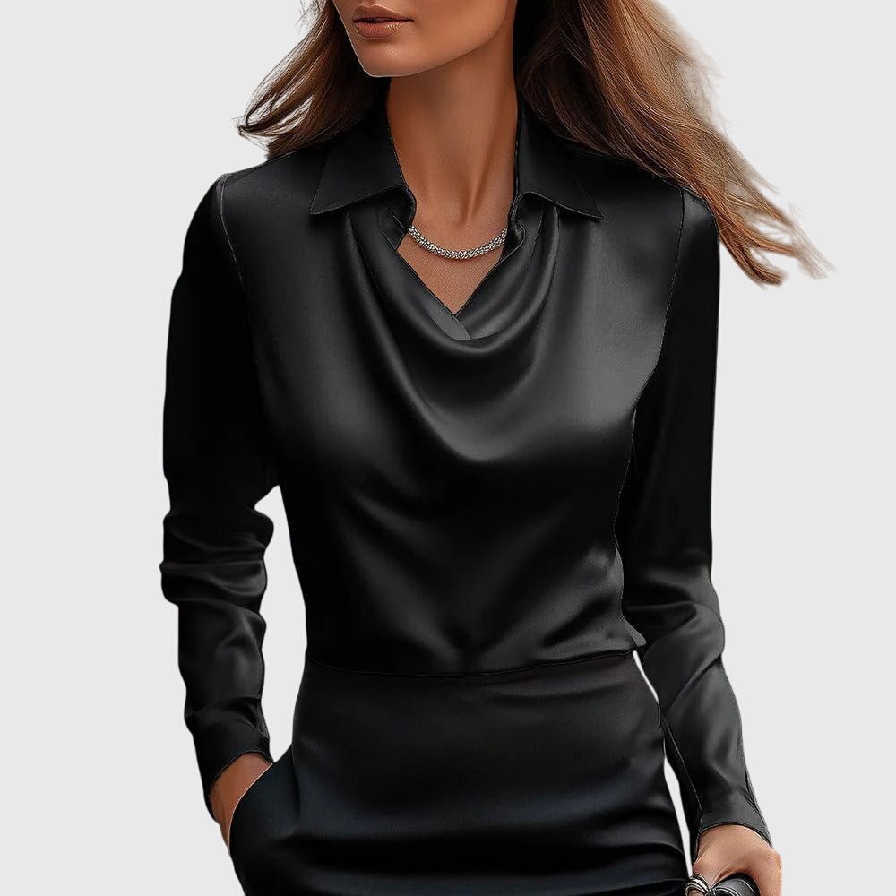 Pleated Neckline Satin Blouse — Flowing Fit XS to 3XL 3