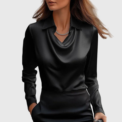 Pleated Neckline Satin Blouse — Flowing Fit XS to 3XL 3
