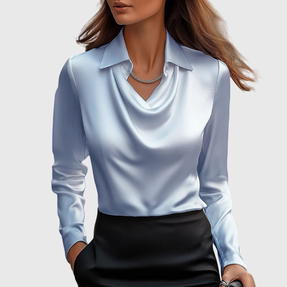Pleated Neckline Satin Blouse — Flowing Fit XS to 3XL 4