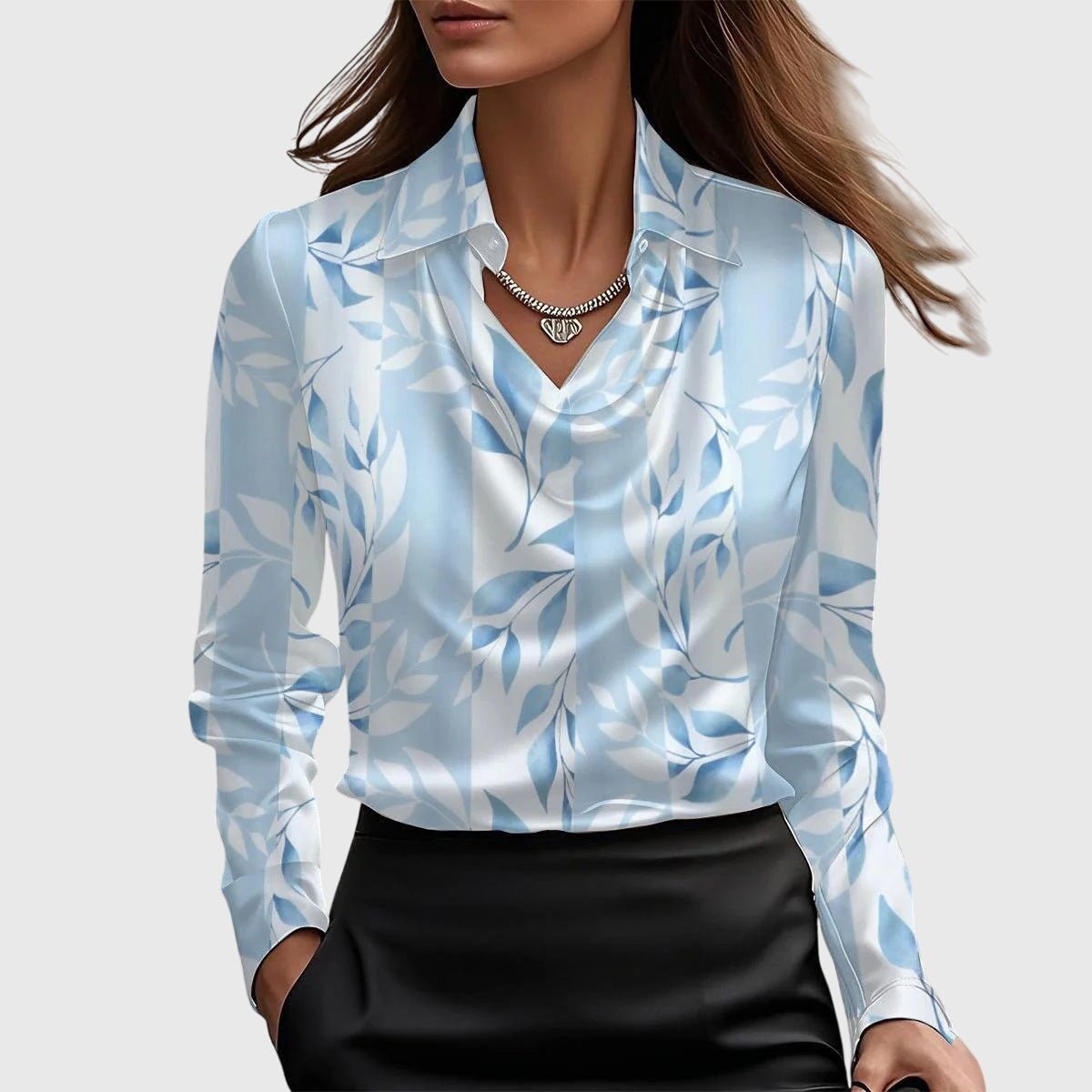 Pleated Neckline Satin Blouse — Flowing Fit XS to 3XL 5
