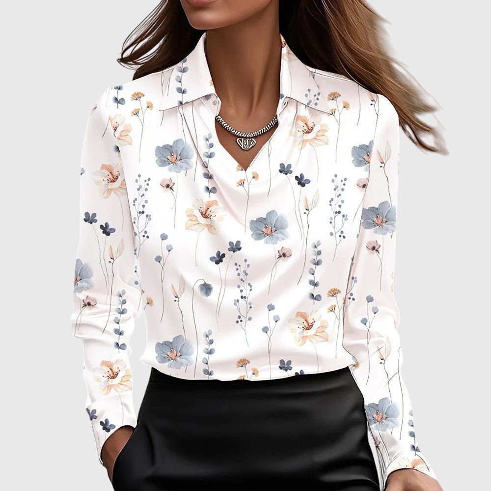 Pleated Neckline Satin Blouse — Flowing Fit XS to 3XL 9