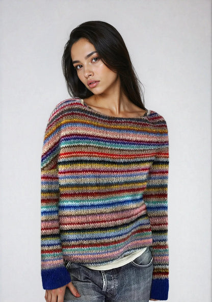 Retro Striped Knit Sweater — Women's Relaxed Boat Neck 2