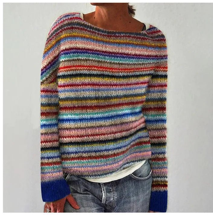 Retro Striped Knit Sweater — Women's Relaxed Boat Neck 3