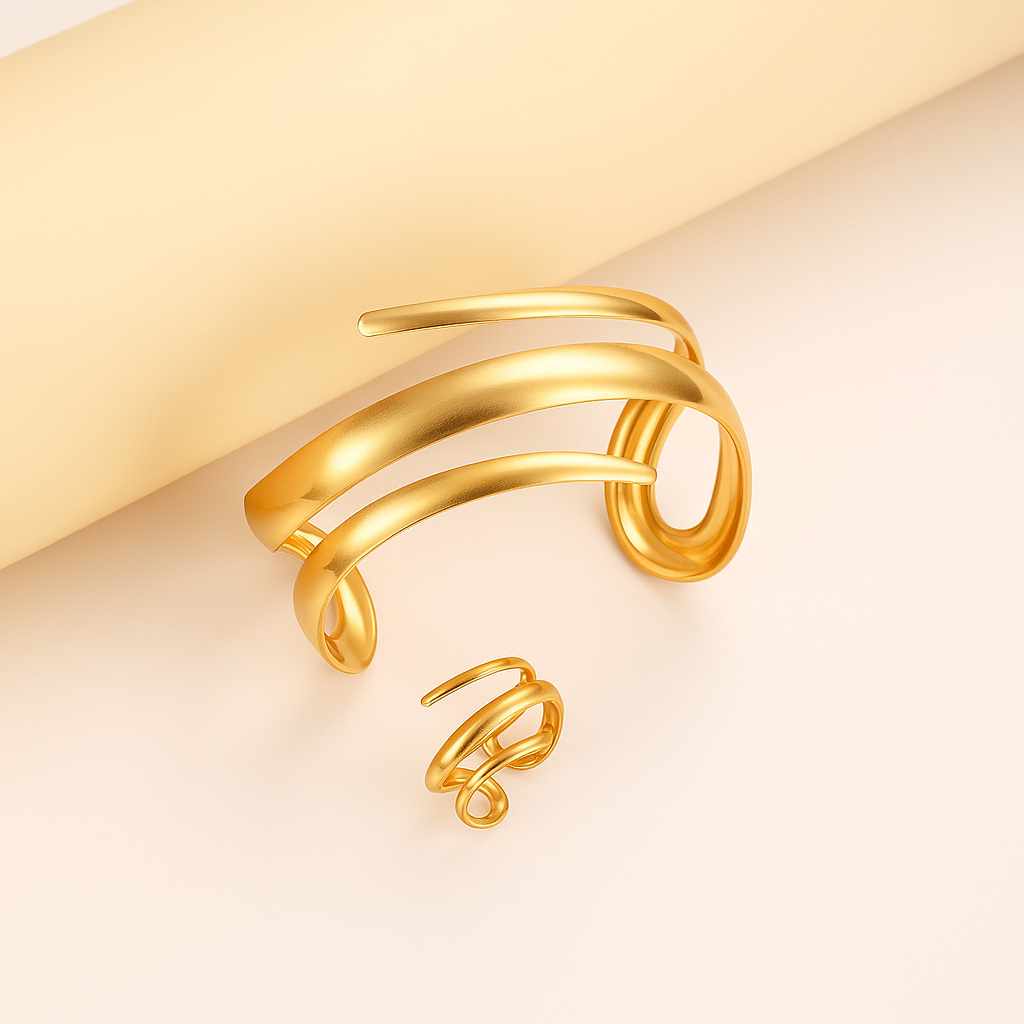 Savona Bangle & Ring Set — Gold or Silver Sculptural Tone 3