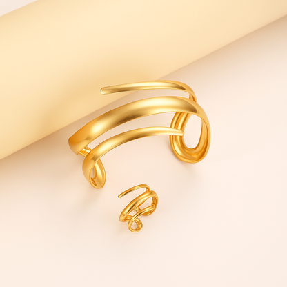 Savona Bangle & Ring Set — Gold or Silver Sculptural Tone 3