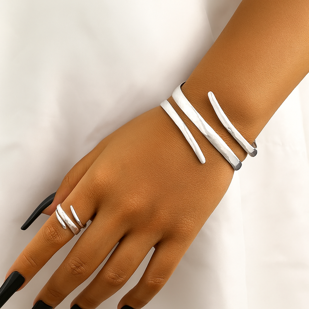 Savona Bangle & Ring Set — Gold or Silver Sculptural Tone 4
