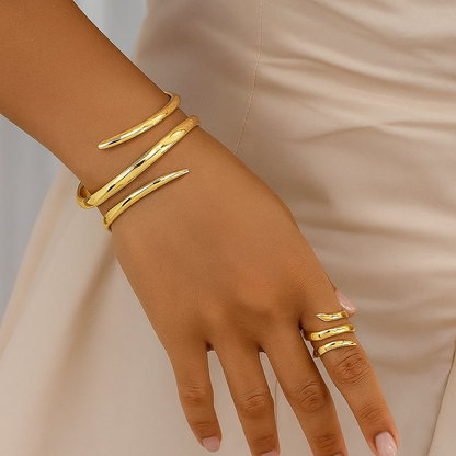 Savona Bangle & Ring Set — Gold or Silver Sculptural Tone 1