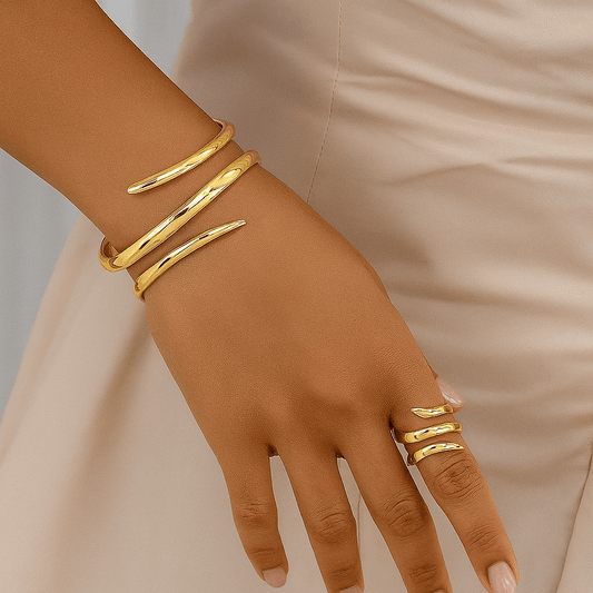 Savona Bangle & Ring Set — Gold or Silver Sculptural Tone 1