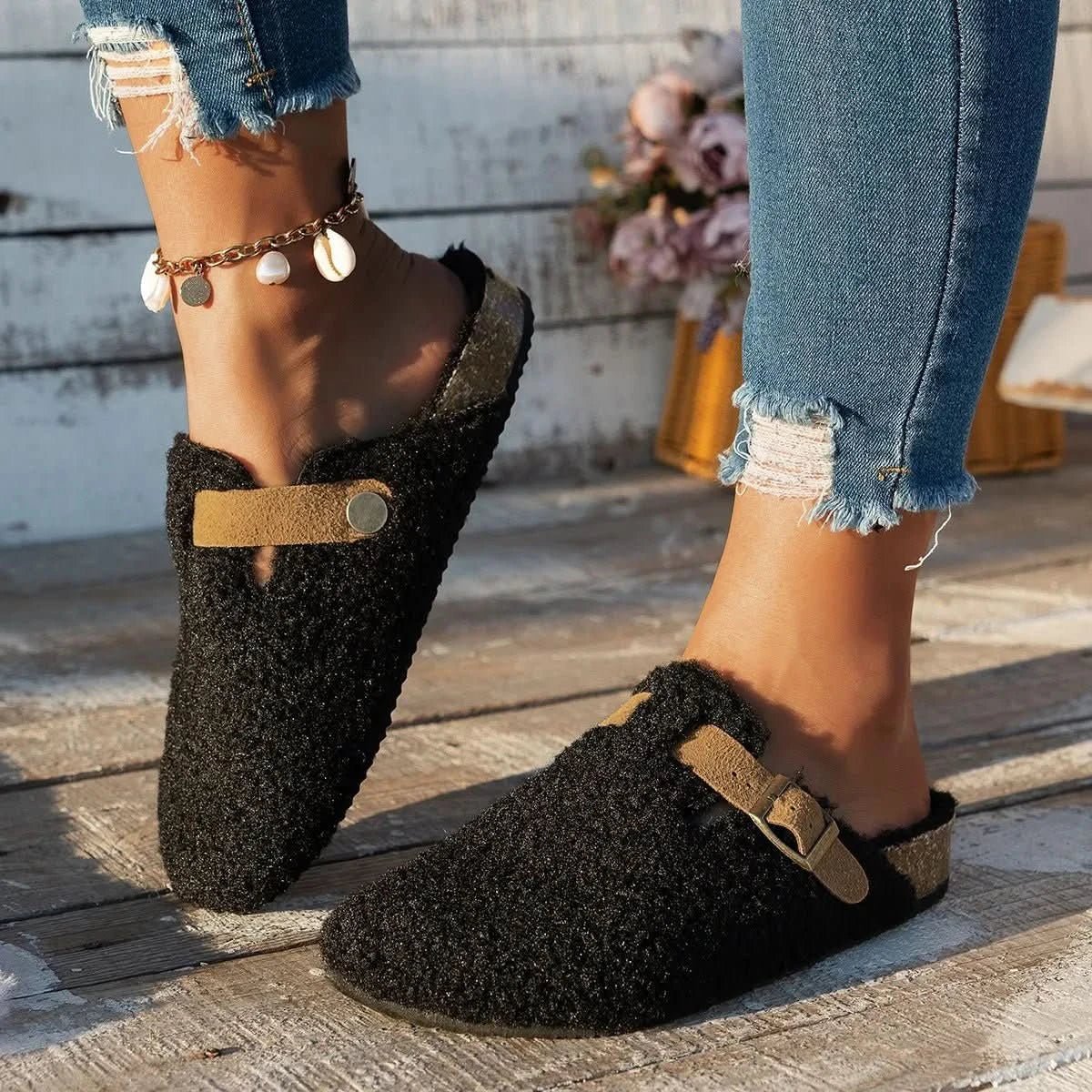 Sheepskin Mule Slippers — Warm Anti-Slip Winter House Shoes 3