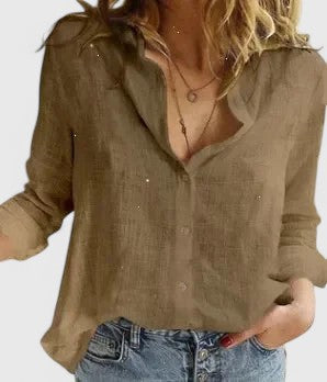 Women's Linen Button-Down Shirt with Lapel Collar 4