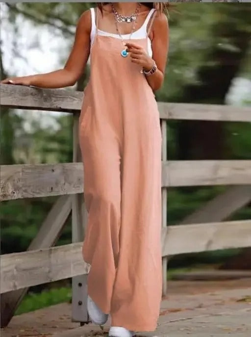 Wide Leg Bib Overall Jumpsuit — Sleeveless with Pockets 10