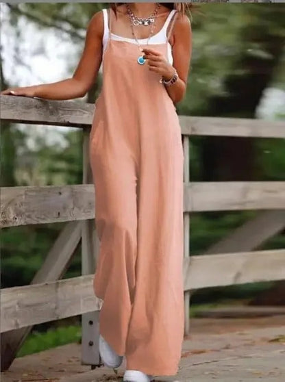 Wide Leg Bib Overall Jumpsuit — Sleeveless with Pockets 10