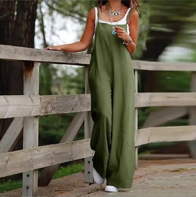 Wide Leg Bib Overall Jumpsuit — Sleeveless with Pockets 4