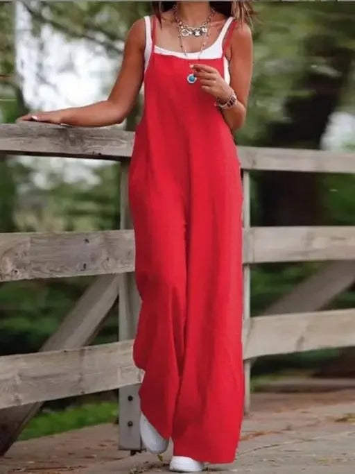 Wide Leg Bib Overall Jumpsuit — Sleeveless with Pockets 5