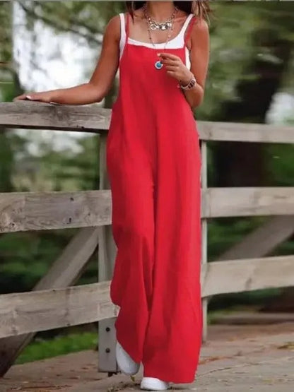 Wide Leg Bib Overall Jumpsuit — Sleeveless with Pockets 5