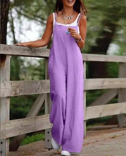 Wide Leg Bib Overall Jumpsuit — Sleeveless with Pockets 7