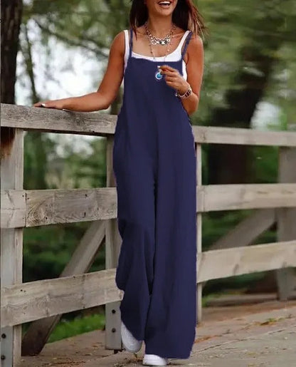 Wide Leg Bib Overall Jumpsuit — Sleeveless with Pockets 9