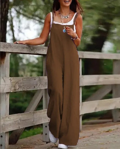 Wide Leg Bib Overall Jumpsuit — Sleeveless with Pockets 1