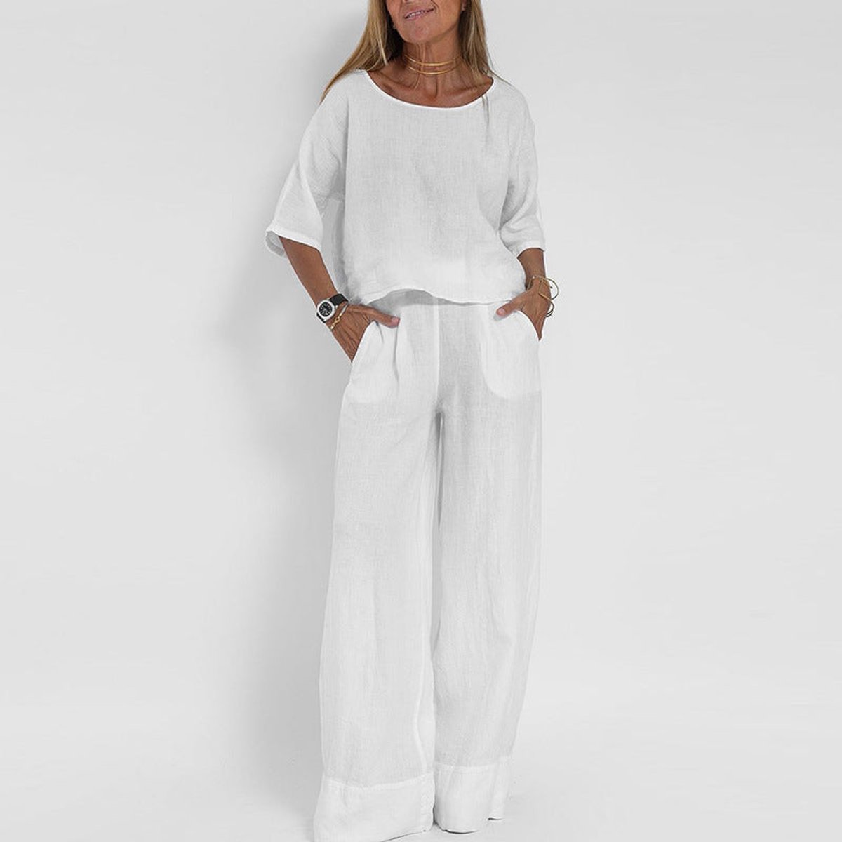 Women's 2-Piece Crop Top & Wide Leg Pants Set — S to 4XL 4