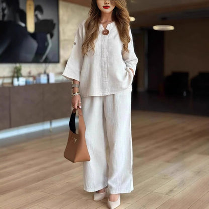 Women's 3/4 Sleeve Tunic & Wide Leg Palazzo Pants Set 2