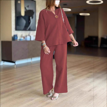 Women's 3/4 Sleeve Tunic & Wide Leg Palazzo Pants Set 3