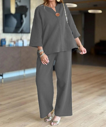 Women's 3/4 Sleeve Tunic & Wide Leg Palazzo Pants Set 7