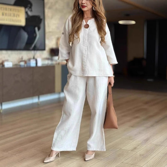 Women's 3/4 Sleeve Tunic & Wide Leg Palazzo Pants Set 1