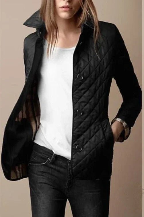 Women's Diamond-Quilted Tailored Jacket — Button-Through 5