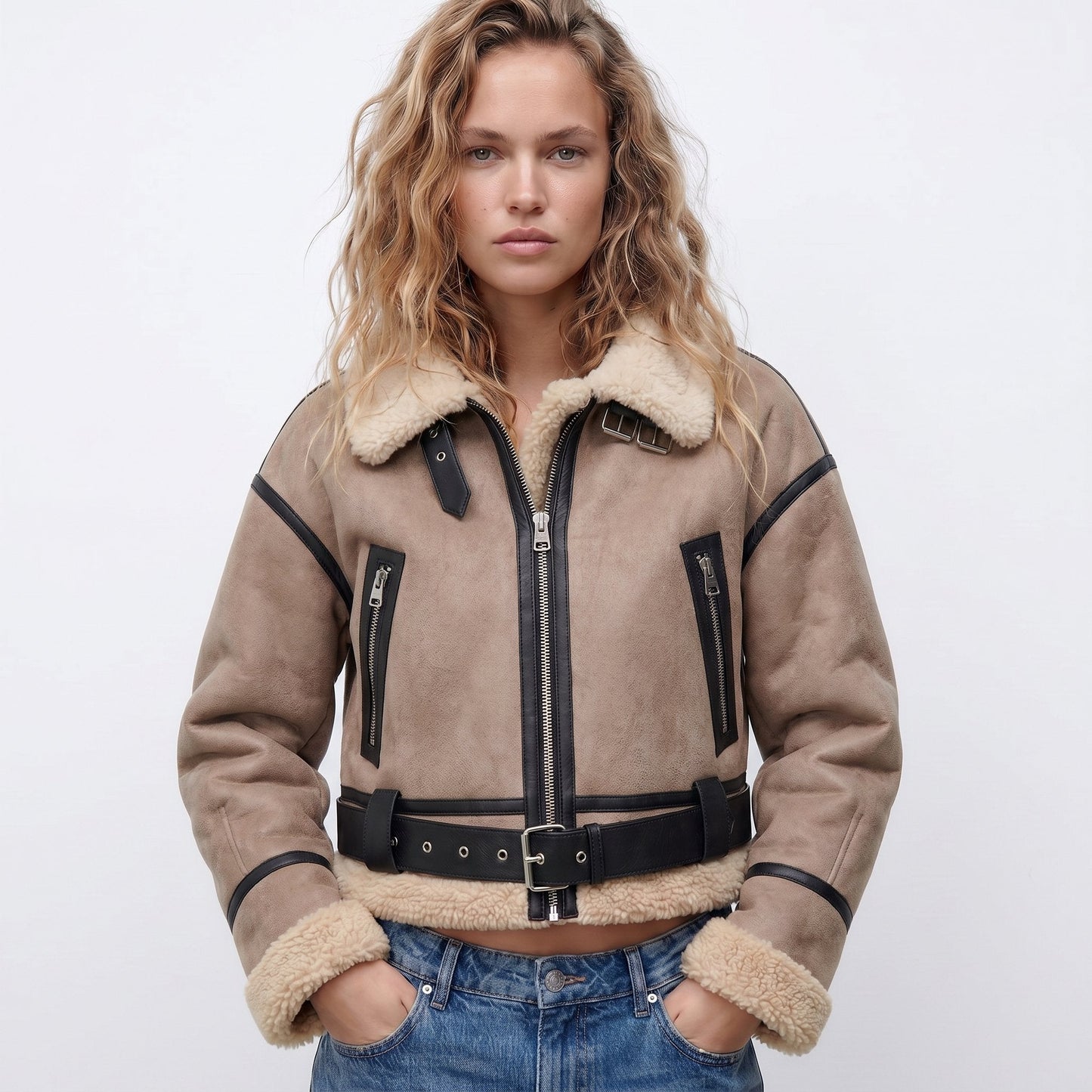 Women's Double-Sided Shearling Bomber Jacket — Reversible 2