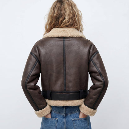 Women's Double-Sided Shearling Bomber Jacket — Reversible 4