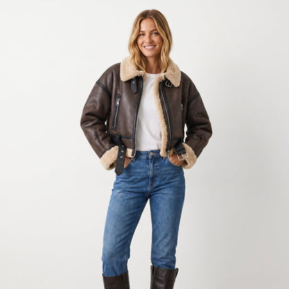 Women's Double-Sided Shearling Bomber Jacket — Reversible 5