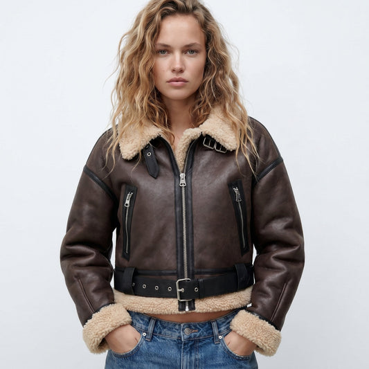 Women's Double-Sided Shearling Bomber Jacket — Reversible 1