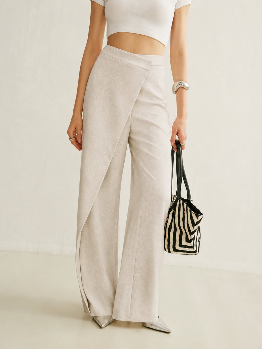 Women's High Waist Asymmetric Wide Leg Pants — Wrap Front 2