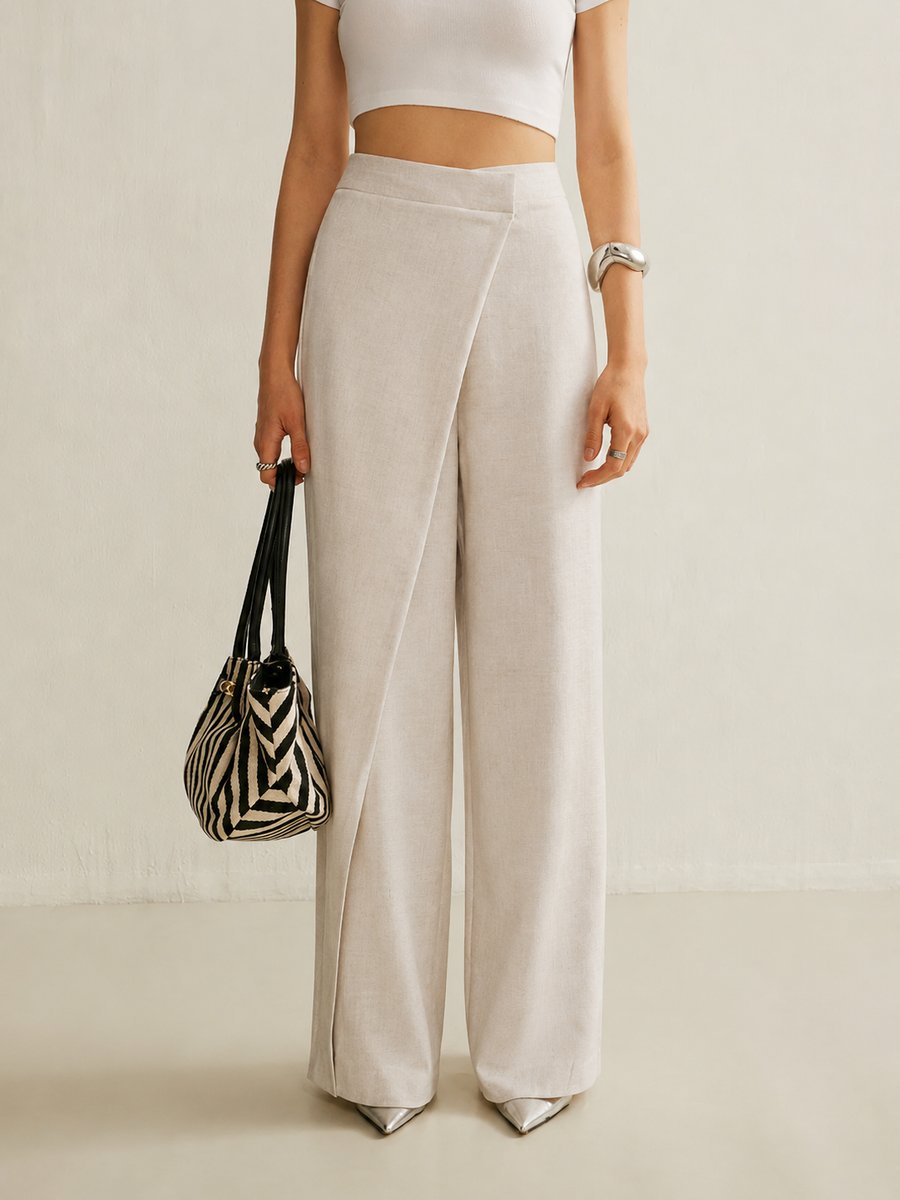 Women's High Waist Asymmetric Wide Leg Pants — Wrap Front 3