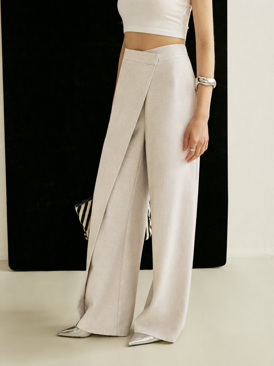 Women's High Waist Asymmetric Wide Leg Pants — Wrap Front 4