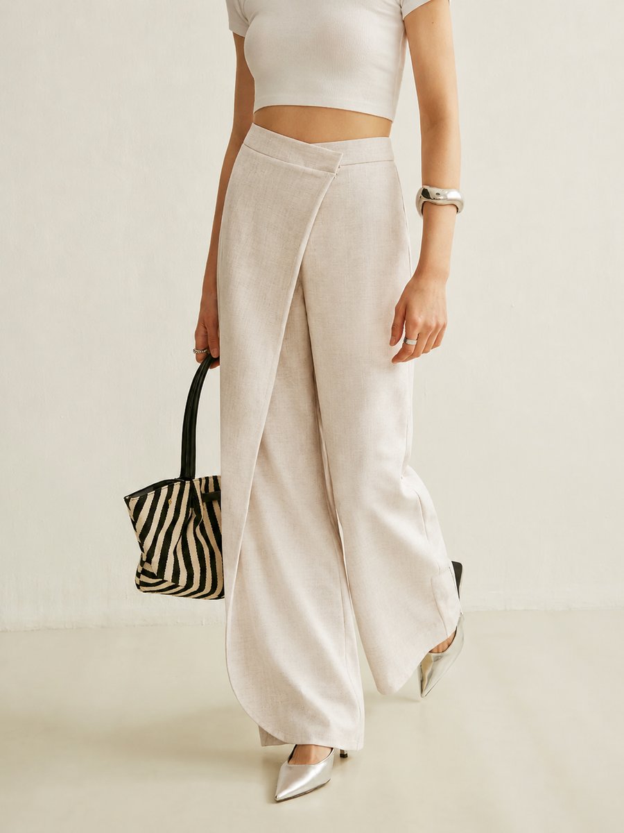 Women's High Waist Asymmetric Wide Leg Pants — Wrap Front 5