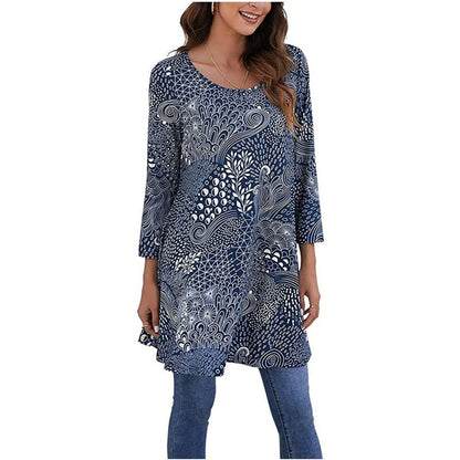 Women's Mandala Print Tunic Top — 3/4 Sleeve A-Line Fit 13