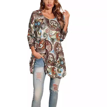 Women's Mandala Print Tunic Top — 3/4 Sleeve A-Line Fit 6