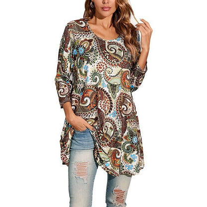 Women's Mandala Print Tunic Top — 3/4 Sleeve A-Line Fit 7