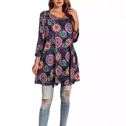 Women's Mandala Print Tunic Top — 3/4 Sleeve A-Line Fit 8