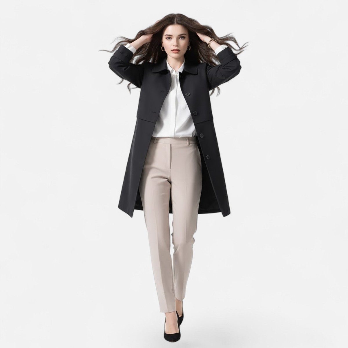 Women's Double-Breasted Wool-Blend Mid-Length Trench Coat 3