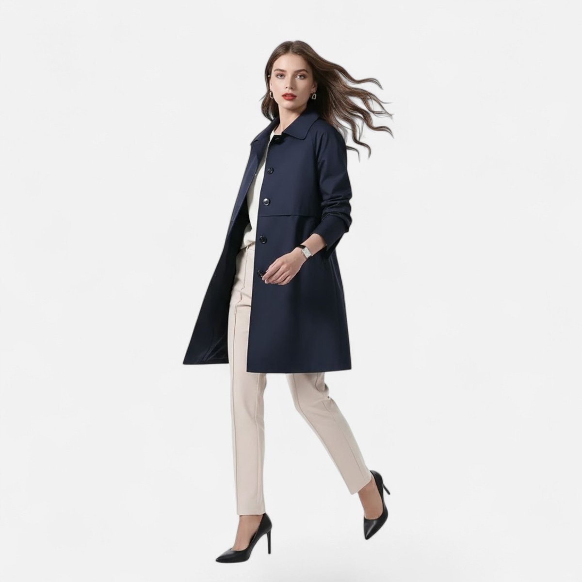 Women's Double-Breasted Wool-Blend Mid-Length Trench Coat 5