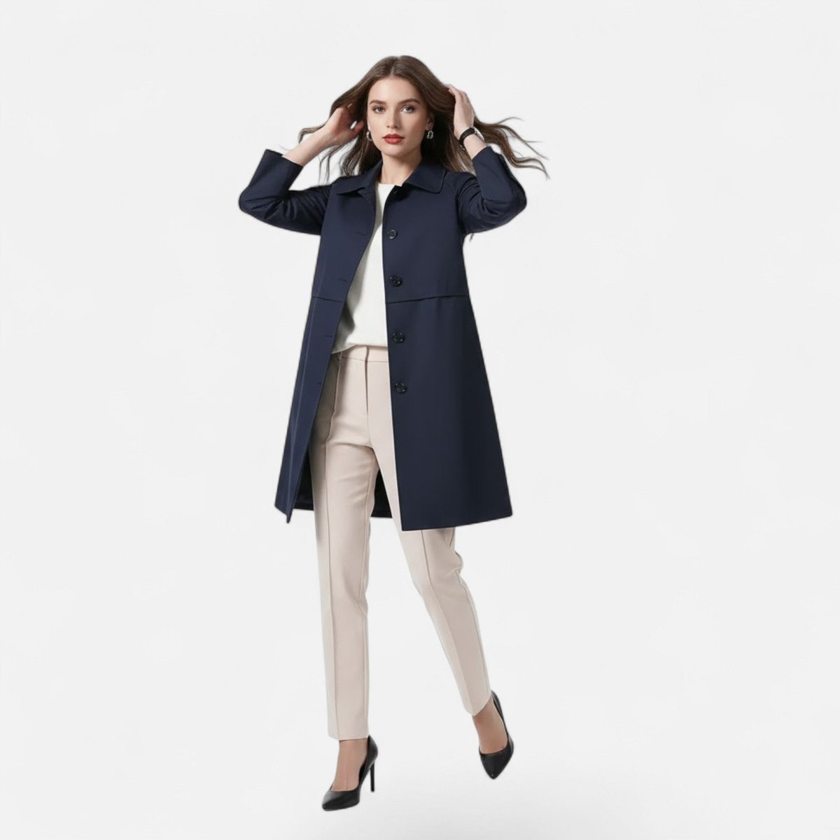 Women's Double-Breasted Wool-Blend Mid-Length Trench Coat 6
