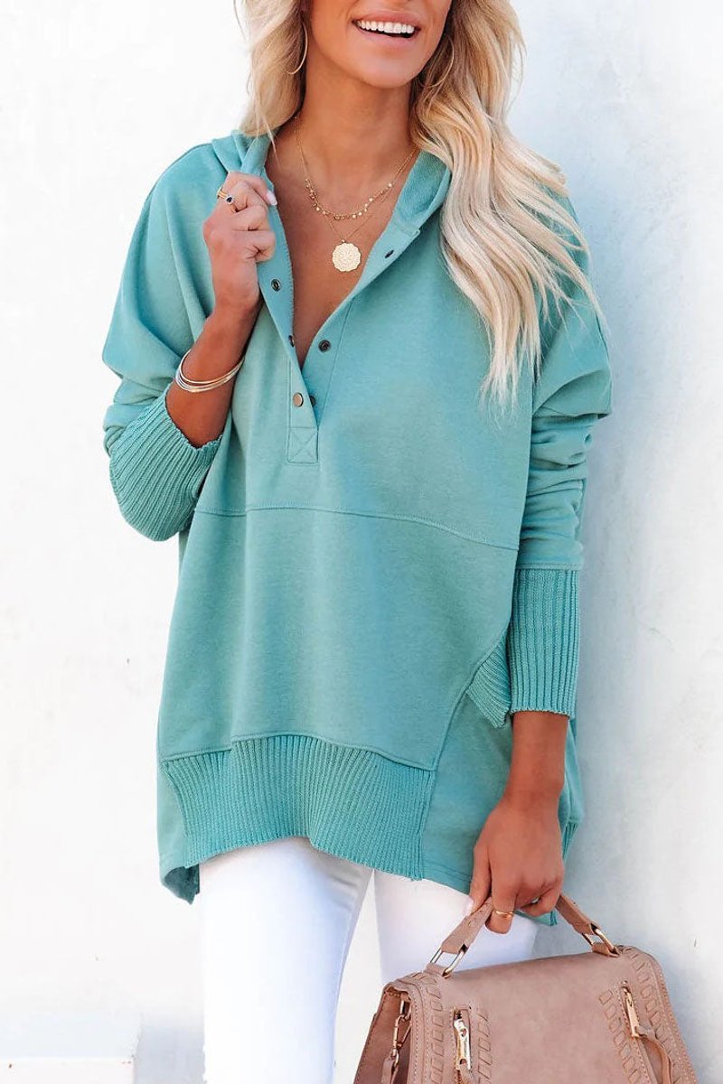Women's Oversized Henley Pullover Hoodie — Snap Placket 14