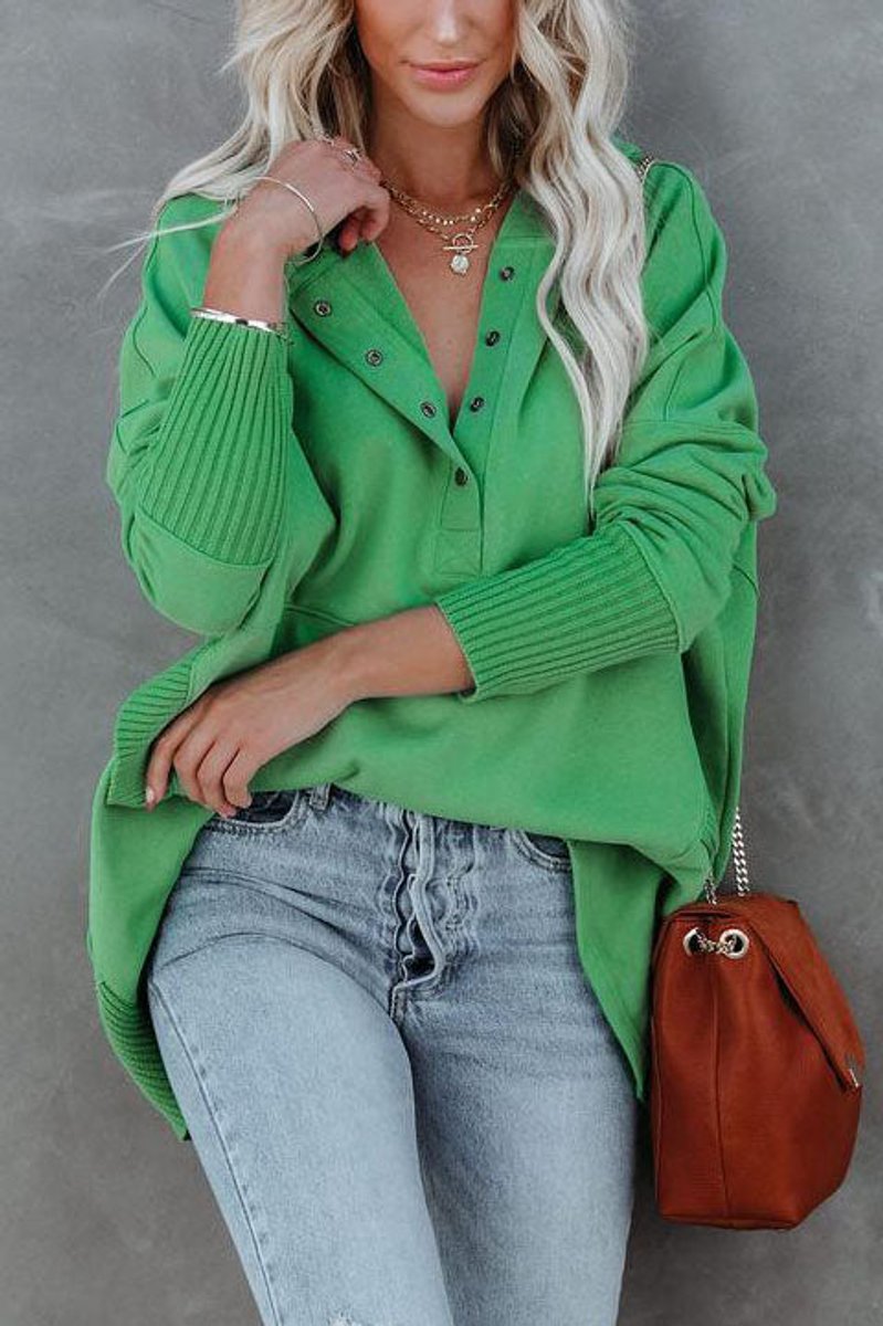 Women's Oversized Henley Pullover Hoodie — Snap Placket 6
