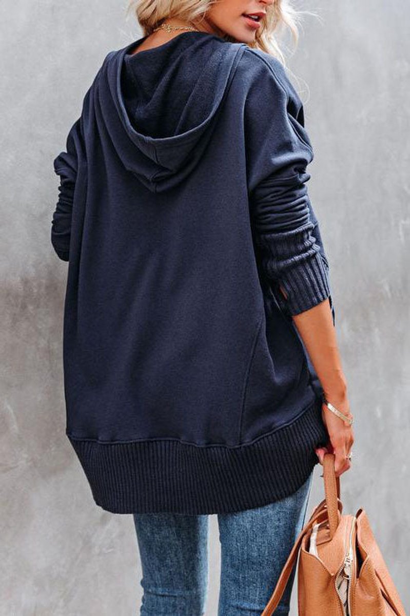 Women's Oversized Henley Pullover Hoodie — Snap Placket 9