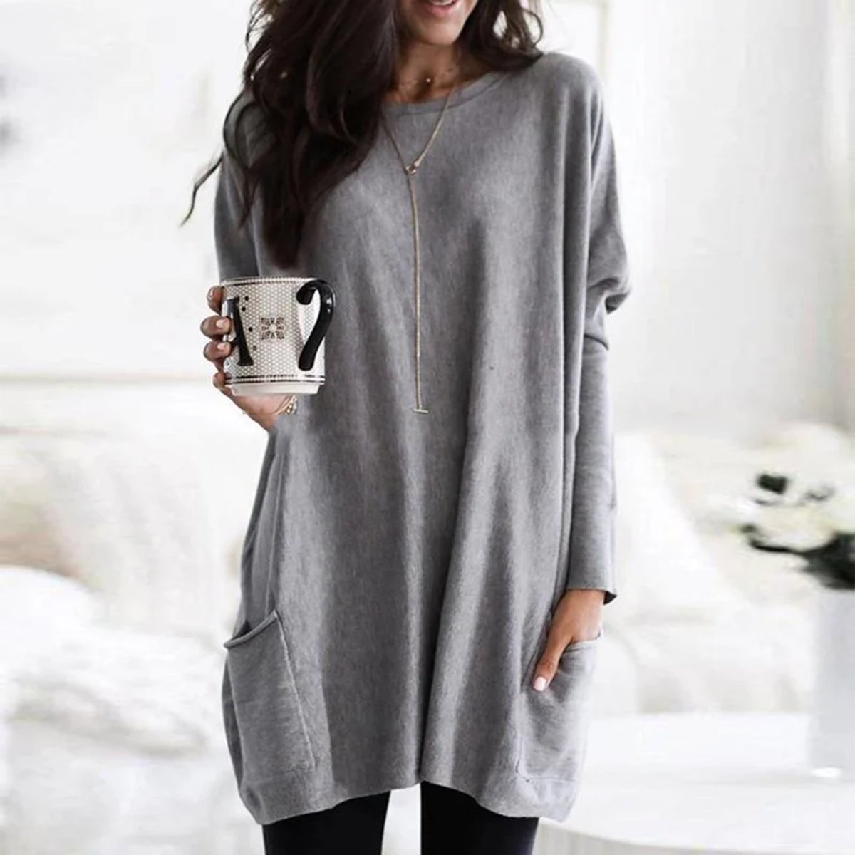 Women's Oversized Long Sleeve Tunic with Pockets 11